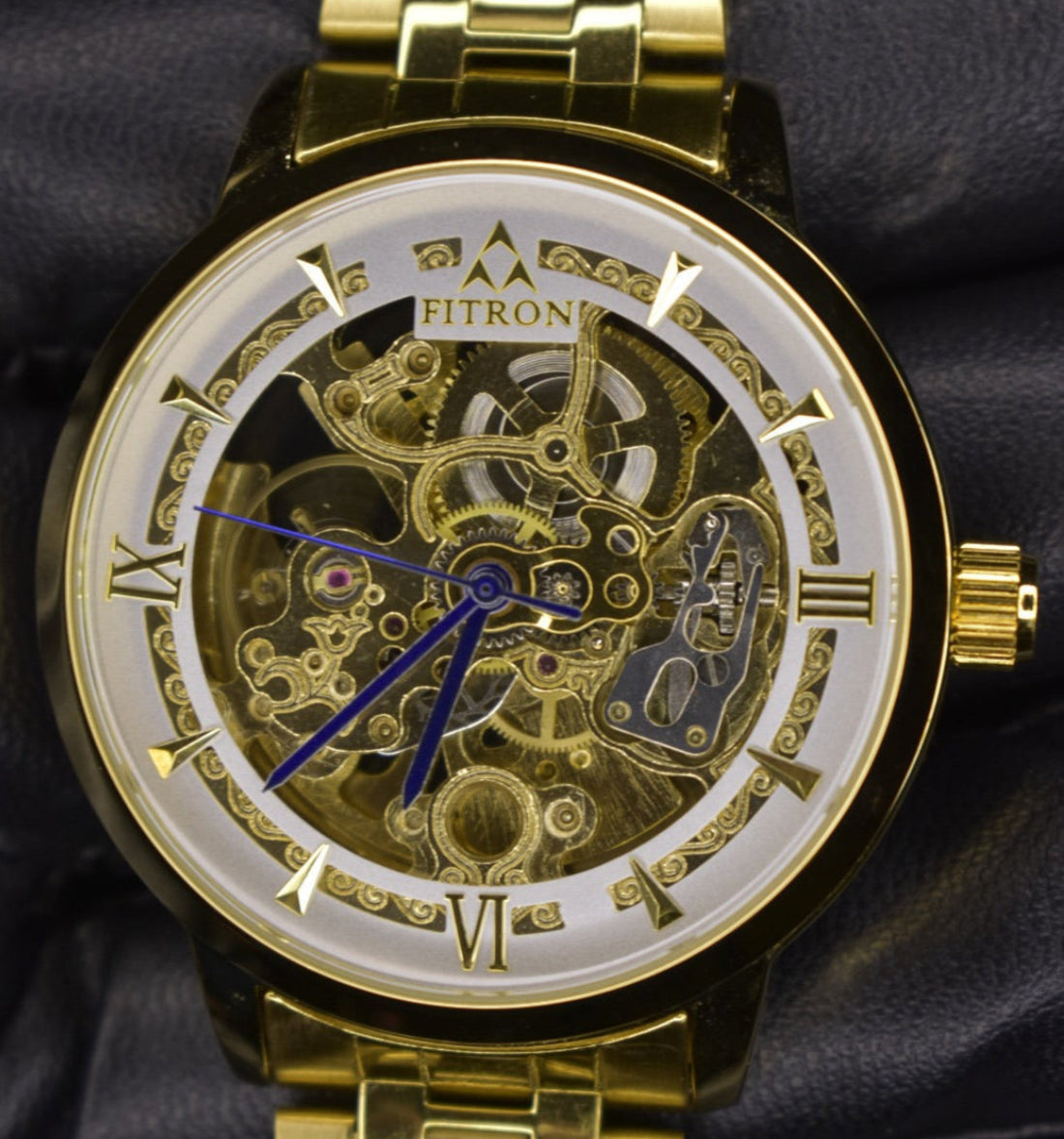 Fitron water resistant automatic golden skeleton watch